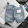 Quần Short Nam ống suông túi hộp jean cotton form ngắn trên gối Màu Xanh bụi. 