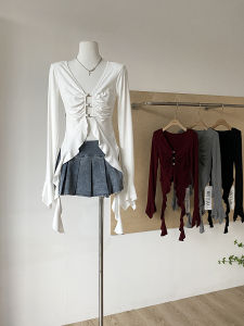 Slim Fit Versatile V-Neck Long Sleeve T-Shirt Fashionable Personality New Arrival Autumn 2025 Womens Commute Style Polyester Fiber