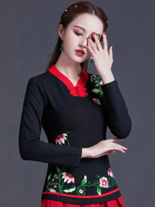 Autumn Winter New Style Womens Embroidered Long Sleeve T-Shirt Stand Collar Slim Fit Base Shirt Large Size Top Cotton 100%