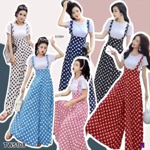 TW5108 Set สื้อ+เอี๊ยม Poka dot *สอบถามก่อนสั่งซื้อ*