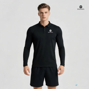 Madaha Polo shirt Kaos Kerah Lengan Panjang Dry Fit Jersey Olahraga Golf Gym Running Tennis Emblem