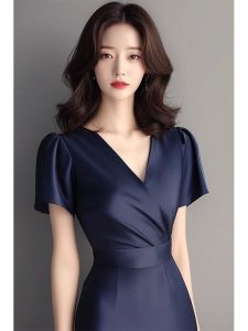 QFN | Formal Occasion High-End Elegance Satin Dress Blue