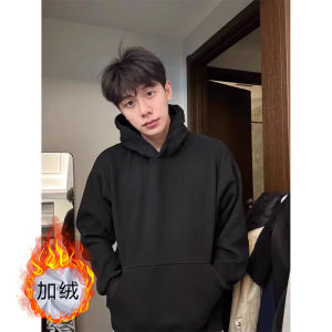 Trendy Hooded Sweatshirt Mens Autumn Winter Thickened Fleece Loose American High Street Cleanfit Couple Outerwear Top