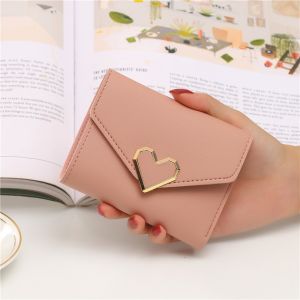 New Short Women Wallets Kpop Heart-Shaped Cute Small Womens Wallet High Quality PU Leather Slim Simple Female Purse