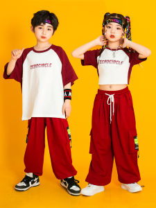 ชุดเต้นรำสไตล์ฮิปฮอปสำหรับเด็กชายและเด็กหญิง ชุดการแสดงฤดูร้อน ชุดฝึกซ้อมกลองสำหรับเด็กชาย ชุดแฟชั่นสตรีทเด็ก