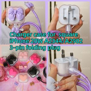 New style For iPhone 15 3-pin folding plug UK 20w A2344 square Cute cartoon Wave charger cover for iPhone 14 13 12 suitable Charger protective case  1.4M cable protector cable  [cchoice]