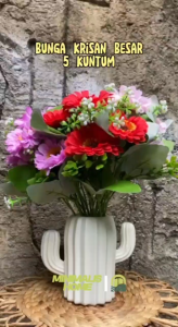Bunga Krisan Besar 5 Kuntum Artificial Tanaman Hias Plastik Dekorasi