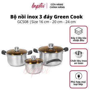 Bộ nồi inox cao cấp 3 đáy nồi chống dính bếp từ Green Cook GCS08-T1