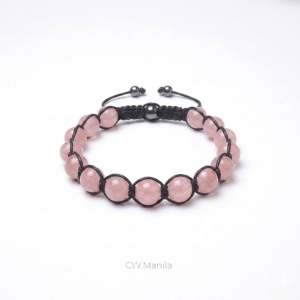 CW Manila - TlTAN Braided Bracelet - 10mm Rose Quartz Adjustable Semiprecious Charm Bracelet