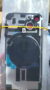 For iPhone 15 Pro Max 15 Plus Back Glass Cover Rear Case Door Housing with Wireless Flex Cable Metal Plate Replacement