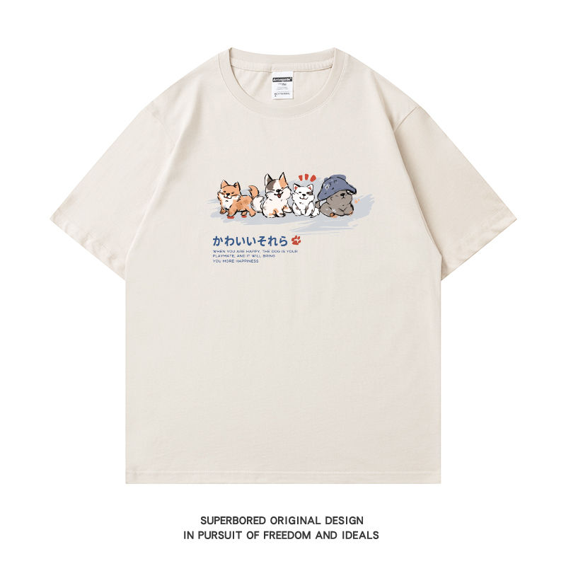 MENGMIANQISHI | Retro Cartoon Dog Print Cotton T-Shirt