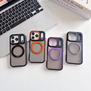 Matte Skin-friendly Casing for iPhone 17e 16e i17e i16e 5G Phone Case 360° Magnetic Rotating Ring Stand Shell Alloy Lens Hard Armor Cover for iPhone 17E 16E