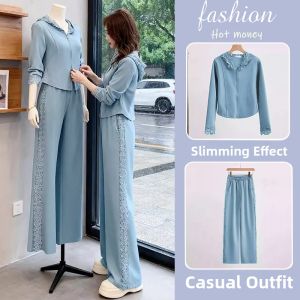 LIANGYILAILIN | Bộ Đồ Thể Thao Nữ Thời Trang 2 Mảnh Có Mũ Kéo Rơi và Ren
