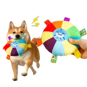 Funny Rainbow Dog Plush Flying Saucer Toys Outdoor Interactive Training Games Chew Toy Pets Flying Discs Toys with Bells