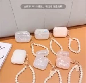 Premium Silikon Case Apple AirPods Motif Shell Pattern + Tali Mutiara Silicone Earpods Inpods Earphone Motif Pearl Kerang Softcase Cover Pouch Hand Grip Gantungan Handgrip Motif Keren Mewah High Class Karakter Cartoon