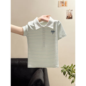 La Chapelle | Slim-fit Bow Embroidered Thin Striped Polo Shirt