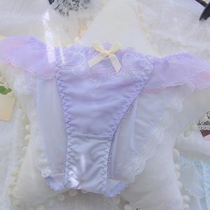 Sweet Embroidered Floral Ice Silk Low Waist Briefs Girls Underwear Breathable Comfortable Nylon Triangle Panties for Women