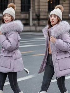 แจ็คเก็ตขนเป็ดสีดำ ทรงยาวปานกลาง ทรงเข้ารูป ขนหงส์ใหญ่ ขนเป็ดขาว แจ็คเก็ตขนสัตว์ ฤดูหนาว 2025 แจ็คเก็ตขนสัตว์แบบมีฮู้ด