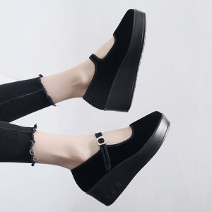 Beijing Ladies Thick Heel Cloth Shoes Black Flat Work Dance Shoes Hotel Staff Uniform Traditional Chinese Style Footwear