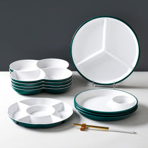 Melamine Plastic Dinnerware Plate Commercial Fast Food Partitioned Chinese Style round Pure Color Dish for Cold Small Cuts