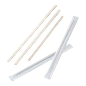 NUOXIAN | Disposable Individually Wrapped Long Handle Wooden Stirrers for Hot Drinks