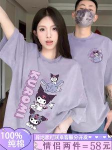 Disoo Special Couple Short Sleeve T-Shirts Pure Cotton Korean Style Loose Fit Summer Fashion Print round Neck Top for Women