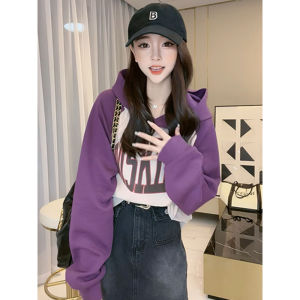 เสื้อสเวตเตอร์มีฮู้ดพิมพ์ลายตัวอักษรสไตล์อเมริกันย้อนยุคสำหรับผู้หญิง ฤดูใบไม้ร่วง 2022 แฟชั่นลำลอง สไตล์เกาหลี แขนยาว ปกติ