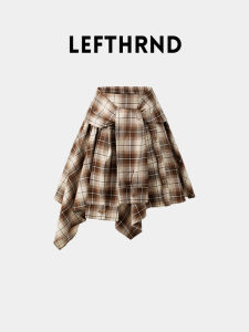 Fashionable American Hot Girl Skirt Plaid A-Line Midi Skirt Womens Summer New High Waist Half Body Skirt Commute Style Long Sleeve round Neck