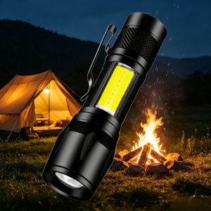 Mini Portable COB+XPE Flashlight USB Rechargeable Zoomable Focus Tactical Torch with Pen Clip for Camping Outdoor