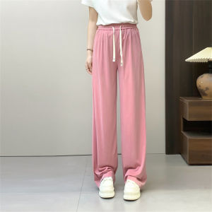 High Waist Straight Leg Pants Womens Elastic Waist Loose Casual Trousers Floor-Length Draping Long Pants Summer Fashion