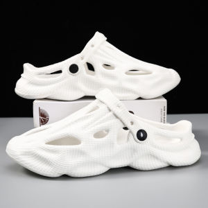 Mens Summer Trendy Thick Bottom Soft Bottom Toe Covering Slippers Outdoor Casual Wear Resistant Cool Slippers Breathable Pure Color