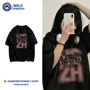 American Style High Street Pure Cotton Heavyweight Black Print Short Sleeve T-Shirt Women Summer Loose plus Size INS Top Trendy Brand