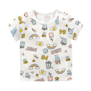 Pure Cotton Short Sleeve T-Shirt for Boys And Girls Lightweight Summer Sweat Absorbent Korean Style round Neck Baby Clothes