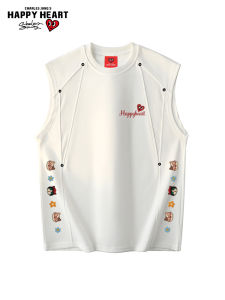 CHARLES JANGS HAPPY HEART | Heart Design Crew Neck Vest Light Summer Patchwork Deconstructed American Style Sportswear