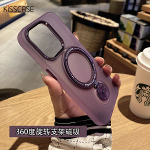 KISSCASE 360° Rotating Bracket Case For iPhone 15ProMax Metal Lens Rotation Invisibility Ring Bracket Stand Holder Support Kickstand Magsafe Cases For iPhone 15 Pro Max 14 Plus 14 13 Pro Matte Frosted Hard PC Phone Back Cover