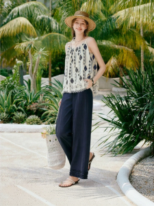 XIANGYING | Embroidered Ethnic Linen Blended Chiffon Outfit