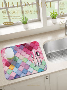 พื้นรองจานกันร้อนลายพืช ผ้าปูโต๊ะแบบทนทานในครัวและห้องน้ำ ผ้าปูโต๊ะดูดซับน้ำแบบทนทานที่ผลิตจากดินสีเดียว