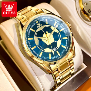[The World Cup Limited] Olevs Watch for men Waterproof Football Dial Design Luminous Stainless Steel/Leather Trendy Gift with Box