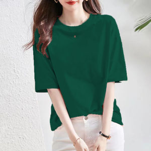 Summer Brand Discount Womens Cotton T-Shirt round Neck Short Sleeve Thin Loose Fit Korean Style Slimming Top Ladies Shirt