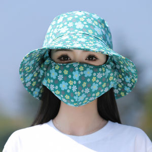 🔥Hot Selling🔥 Large Brim Fisherman Floral Tea Picking Cap  for Summer Agricultural Work Sunhat with Face Mask Foldable Removable Bucket Hat UV Protection Waterproof Breathable Caps Visors