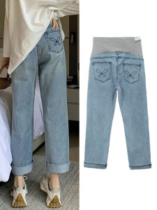 Maternity Jeans High Waist Nine Points Spring Autumn Thin Wide Leg Pants for Pregnant Women Summer Autumn Winter Outerwear