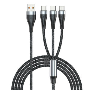 Super Fast Charging 3 in 1 Data Cable for iPhone and Type-C Devices 6A