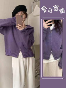 Thickened Knitted Short Sweater Coat for Women Hooded Double Zipper Lazy Style Dopaamine Top Korean Version Regular Fit Long Sleeve