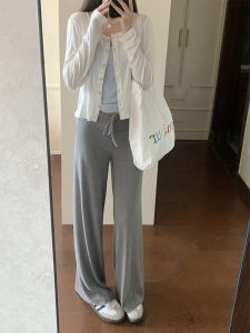 Gray Casual Sport Pants Womens Modal Thin Sweatpants Summer High Waist Straight Leg Wide Leg Floor-Length Pants