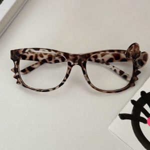 Cat Ear Leopard Bow Glasses Frame No Lenses Cosplay Vintage Kitten Halloween Party Costumes Props Decorative Y2K DIY Frames