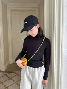 Gugumini Childrens Clothing Girl Fall and Winter Comfortable Heattech Plaid Short Matching Half Turtleneck Wool Base Shirt