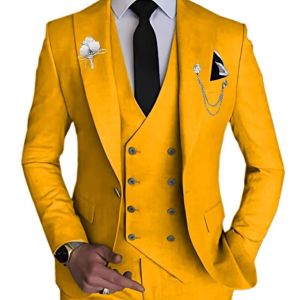 3 Piece Slim Fit  Mens  Suits Notched lapel Business Wedding Party Elegant Blazer Vest Pants Set Solid Color Trendy Mens Cloth