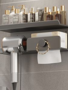 ตู้ครัวเรือน ตู้เก็บของในห้องน้ำแบบติดผนังสำหรับจัดระเบียบเครื่องฟอกผมแบบไม่ต้องเจาะ ชั้นวางของสำหรับห้องน้ำและห้องน้ำแบบอเนกประสงค์