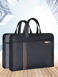 Thickened Canvas A4 File Bag Handheld Waterproof Zipper Business Document Bag Conference Storage Organizer Tote Bag