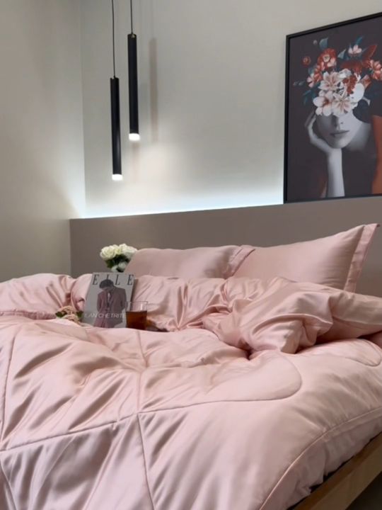Bộ chăn ga gối lụa 100% Tencel 60s trơn màu - Mướt Bedding, bộ 5 món kèm chăn chần cao cấp